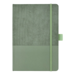 Caderno de couro sintético de aspecto original, folhas A5 pautadas cor verde oliva segunda vista