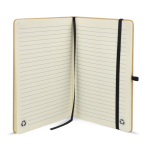 Caderno de cartão com detalhes coloridos, páginas A5 pautadas cor preto quarta vista