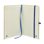 Caderno de cartão com detalhes coloridos, páginas A5 pautadas cor azul quarta vista