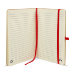 Caderno de cartão com detalhes coloridos, páginas A5 pautadas cor vermelho quarta vista