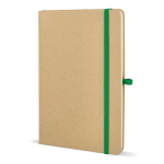 Caderno de cartão com detalhes coloridos, páginas A5 pautadas cor verde