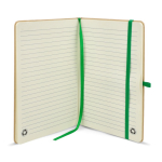 Caderno de cartão com detalhes coloridos, páginas A5 pautadas cor verde quarta vista