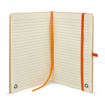 Caderno de cartão com detalhes coloridos, páginas A5 pautadas cor cor-de-laranja quarta vista