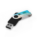 USB plástico clipe metal giratório personalização total feita na Europa cor preto vista com impressão