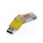 USB plástico clipe metal giratório personalização total feita na Europa cor amarelo vista com impressão