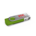 USB plástico clipe metal giratório personalização total feita na Europa cor verde-lima vista com impressão