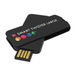 USB de plástico, giratória, personalização total, feita na Europa cor preto vista com impressão