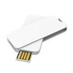 USB de plástico, giratória, personalização total, feita na Europa cor branco vista ângulo frontal esquerdo