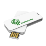 USB de plástico, giratória, personalização total, feita na Europa cor branco vista com impressão