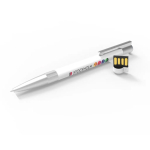 Caneta USB de borracha e metal personalização total, feita na Europa cor branco vista com impressão