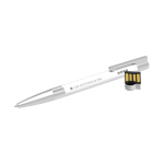 Caneta USB de borracha e metal personalização total, feita na Europa cor branco vista com impressão