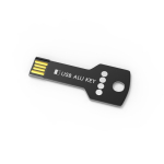 Pen USB de metal, forma de chave personalização total, feita na Europa cor preto vista com impressão