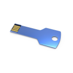 Pen USB de metal, forma de chave personalização total, feita na Europa cor azul vista ângulo frontal direito