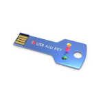 Pen USB de metal, forma de chave personalização total, feita na Europa cor azul vista com impressão