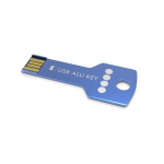 Pen USB de metal, forma de chave personalização total, feita na Europa cor azul vista com impressão