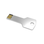 Pen USB de metal, forma de chave personalização total, feita na Europa cor prateado vista ângulo frontal direito