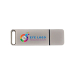 USB 3.2 metal, tampa de fecho personalização total e feita na Europa cor prateado vista com impressão