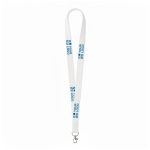 Lanyard de algodão orgânico com mosquetão personalização total cor branco vista principal