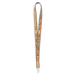 Lanyard de poliéster e cortiça com mosquetão personalização total cor preto