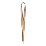 Lanyard de poliéster e cortiça com mosquetão personalização total cor preto vista principal