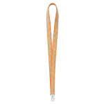 Lanyard de poliéster e cortiça com mosquetão personalização total cor cor-de-laranja sétima vista