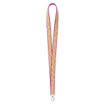 Lanyard de poliéster e cortiça com mosquetão personalização total cor fúcsia sétima vista