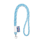 Lanyard tubular de poliéster com etiqueta cosida personalização total cor branco