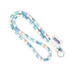Lanyard tubular de poliéster com etiqueta cosida personalização total cor branco