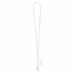 Lanyard de poliéster etiqueta cosida e mosquetão personalização total cor branco sétima vista