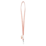Lanyard de poliéster etiqueta cosida e mosquetão personalização total cor branco
