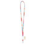 Lanyard de poliéster etiqueta cosida e mosquetão personalização total cor branco