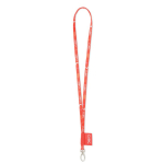Lanyard de poliéster etiqueta cosida e mosquetão personalização total cor branco