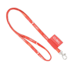 Lanyard de poliéster etiqueta cosida e mosquetão personalização total cor branco