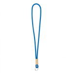 Lanyard tubular de poliéster com detalhe de bambu personalização total cor azul sétima vista