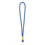 Lanyard tubular de poliéster com detalhe de bambu personalização total cor azul elétrico sétima vista