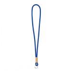 Lanyard tubular de poliéster com detalhe de bambu personalização total cor azul elétrico vista principal