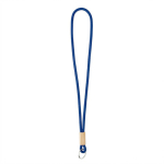 Lanyard tubular de poliéster com detalhe de bambu personalização total cor azul ultramarino sétima vista