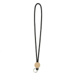 Lanyard tubular poliéster detalhe circular bambu personalização total cor preto sétima vista