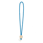 Lanyard tubular poliéster detalhe circular bambu personalização total cor azul sétima vista