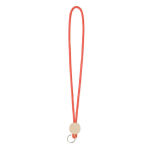 Lanyard tubular poliéster detalhe circular bambu personalização total cor vermelho sétima vista