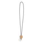 Lanyard tubular poliéster detalhe circular bambu personalização total cor cinzento sétima vista