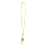Lanyard tubular poliéster detalhe circular bambu personalização total cor amarelo