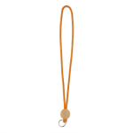 Lanyard tubular poliéster detalhe circular bambu personalização total cor cor-de-laranja sétima vista
