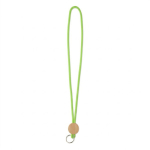 Lanyard tubular poliéster detalhe circular bambu personalização total cor verde maçã sétima vista