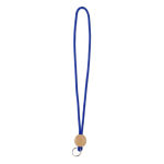 Lanyard tubular poliéster detalhe circular bambu personalização total cor azul elétrico sétima vista