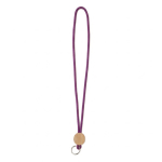 Lanyard tubular poliéster detalhe circular bambu personalização total cor roxo sétima vista