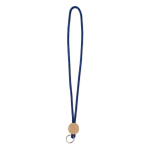Lanyard tubular poliéster detalhe circular bambu personalização total cor azul ultramarino sétima vista