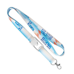 Lanyard de poliéster com abre-caricas no meio personalização total cor branco