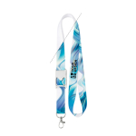 Lanyard de poliéster com abre-caricas no meio personalização total cor branco vista principal
