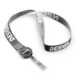 Lanyard de poliéster porta-credenciais retráctil personalização total cor preto